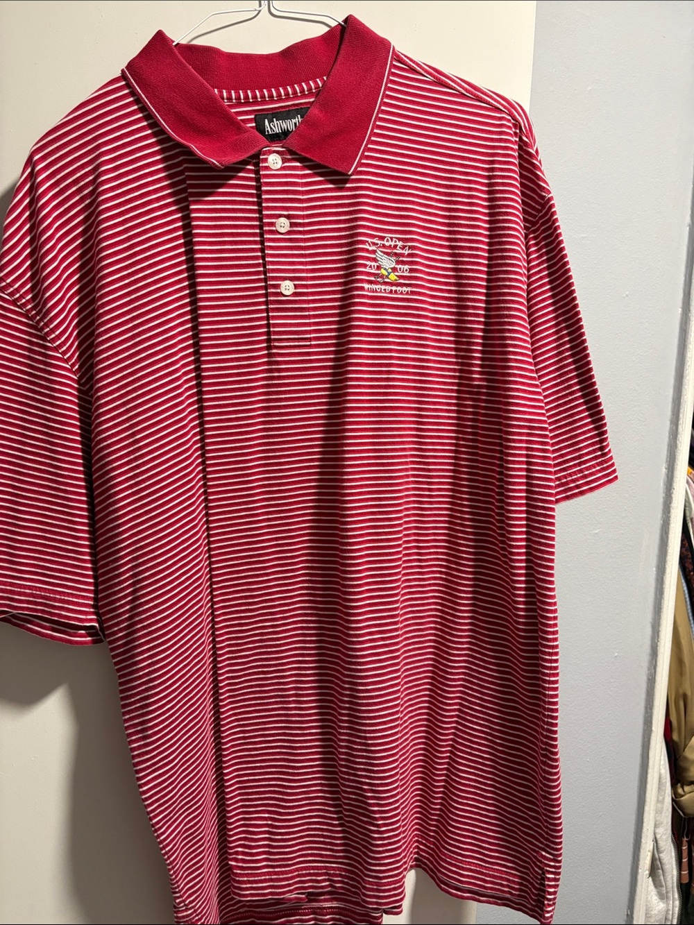 Ashworth Red and White Striped Polo Shirt 2000s Vintage